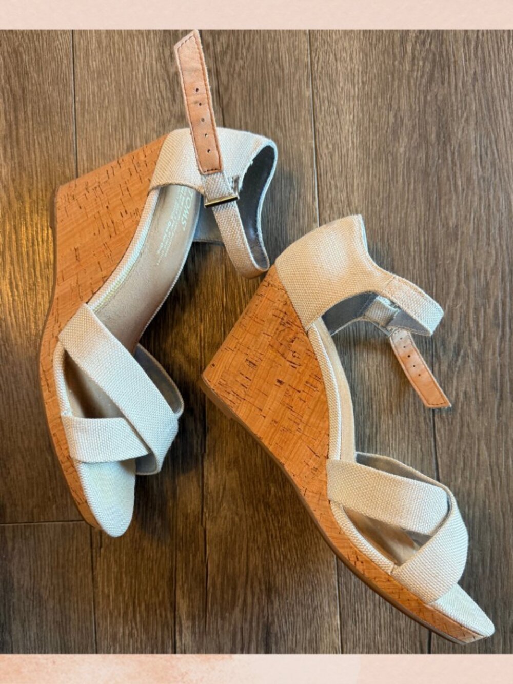 Toms Gray Silver Canvas Cork Wedge Sandals
